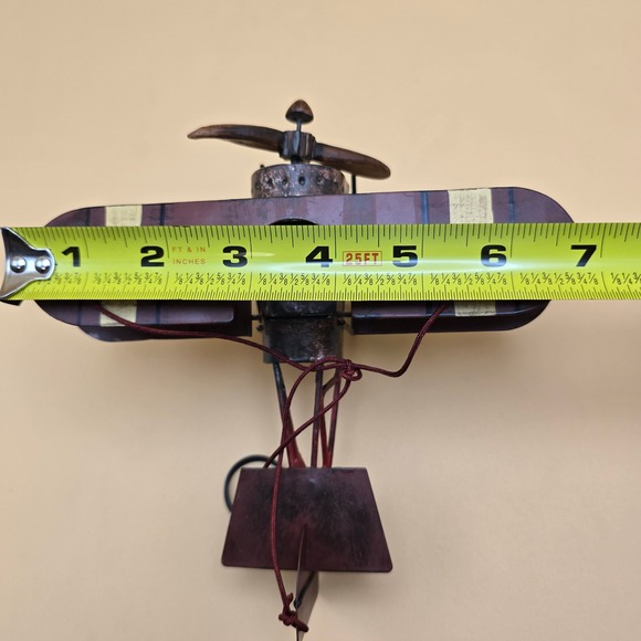 Vintage Metal Biplane Model Rustic Bronze Burgundy Decorative Aircraft 7 Inch - Picture 11 of 16